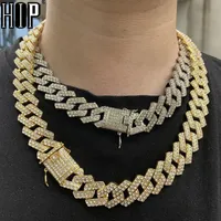 Hip Hop 1Set 20MM Gold Heavy Miami Prong Full Iced Out Paved Rhinestones Cuban Chain CZ Bling Rapper Necklaces For Men Jewelry J12317v