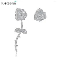 Stud Earrings LUOTEEMI Luxury White Rose Flower Asymmetr Earring Romantic Multi Layers Girl Boucle Oreille Femme