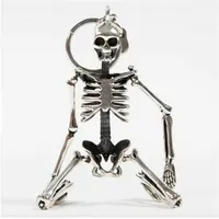 Foldable skeleton pendant key chain for men women antique silver color metal alloy skull bag charm key ring car keychain keyring280W