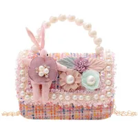Handbags Cute Canvas Bag Baby Bags Kids Accessories Girl Fashion Shoulder Cartoon Pearl Princess Messenger Mini Coin Purse E8968