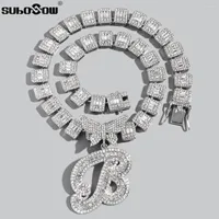 Chains Hip Hop Butterfly Letter Cuban Link Chain Necklace For Women Men Iced Out Crystal Initial Baguette Necklaces Jewelry Gift