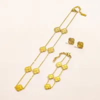 Luxury Clover Pendant Necklace Flower Charm Bracelet Stud Earring Jewelry Set for Women Gift