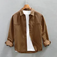 Men's Casual Shirts Khaki Safari Style For Men Cotton Turn-down Collar Single Breasted Shirt 2023 Spring Autumn Large Size 4XL