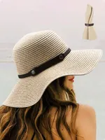 Wide Brim Hats Bucket Hats Women's Straw Sun Hat Classic Flat Beach Hat Summer Sun Protection Cowboy Style Hat Rolled Up Packable Wide Brim Panama Hats 230329