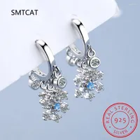 Hoop Earrings Baby Princess 925 Silver Blue Crystal Snowflake Earring For Women Gemstone Zircon Loop Huggies Korea Jewelry Aretes