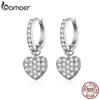 Dangle Chandelier 925 Sterling Silver Shining Heart Dangle Earrings Zircon Drop Earrings for Women Wedding Engagement Fine Jewelry SCE821 230328