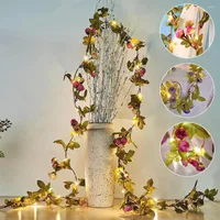 Decorative Flowers 2.2M Artificial Rose Vine LED String Lights For Home Decor Wedding Party Hanging Garland Fake Plants Wreath