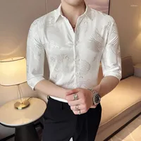 Men's Casual Shirts Summer Dragon Print Silk Dress Shirt For Men Luxury Chinese Style Turndown Collar Half Sleeve Male Social & Blouses