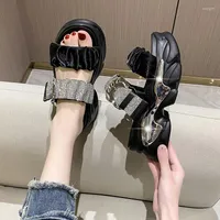 Dress Shoes Platform Sandals Women 2023 Summer Light Heightening Rhinestone Metal Buckle Pleated Designer For High Heels