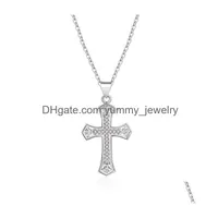 Pendant Necklaces Retro Diamond Jesus Cross Believe Gold Necklace Chains For Women Men Fashion Jewelry Will And Sandy Drop Delivery P Dh6Xj