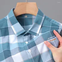 Men's Casual Shirts Cotton Fashion Plaid Short-sleeved Shirt Men's Luxury Top 2023 Summer Breathable Sweat-absorbing