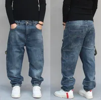 Men's Jeans Men Trendy Jeans Harem Pants Casual Denim Pants Blue Patchwork Hiphop Jeans Loose Baggy Streetwear Mens Trousers Man Clothing 230329