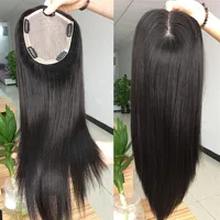 5 6inch Slik Base Human Hair Topper Natural Black color Clip in Pieces Toupee for Women 120% density281M