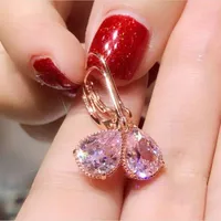 Dangle Earrings Fashion Water Drop For Women Pink Cubic Zirconia Wedding Engagement Jewelry Rose Gold Plated Earring
