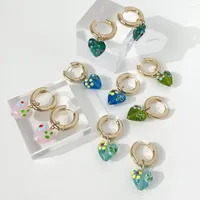 Hoop Earrings ALLME Romantic Dainty Dot Print Love Gold Plated For Women Candy Color Coloured Glaze Heart Huggie