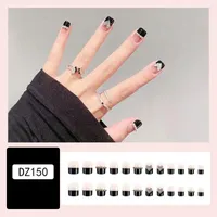 False Nails 24pcs Manicure DIY Love Heart Fake Nials French Short Square Shining Crystal