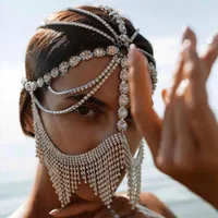 Hair Clips Gorgeous Rhinestone Flower Tassel Face Chain Mask Masquerade Jewelry For Women Luxury Crystal Multi-layer Head Headband