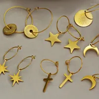 Stud Earrings Wholesale 5 Fashion Gold Plated Star Awn Girls Female Titanium Steel Round Cross Moon