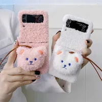 Cell Phone Cases Korean Cute Plush Bear Ornaments Phone Case For Samsung Galaxy Z Flip 4 3 2 1 Cover Cartoon Fluffy Cases For Z Flip3 Flip4 5G Z0329