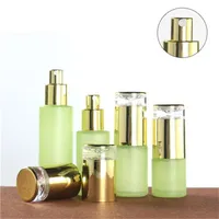 Frosted Green Glass Bottle Spray Lotion Pump Bottles Empty Face Cream Jar Cosmetic Packing with Plastic Lid Cap 20ml 30ml 40ml 60ml 80ml