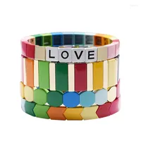 Link Bracelets Rainbow Armbands Myuki Charm Bracelet Hematite Tile Braclet Set Boho Jewellery Wrap Strand Wristband Friendship Gift