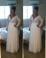 Plus Size Wedding Dresses Lace Top Long Sleeve Deep V Neck Floor Length 2021 New Elegant Bridal Gowns Custom Size8858124