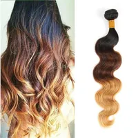 Brasilianische Körperwelle Two Tone Color Ombre Human Remy Hair Weaves T1B 27 T1B 30 T1B 99J Brown Burgund Red Double Wefts252P