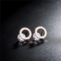 Stud Earrings ZooMango Titanium Steel CZ Crystal Circle Rose Gold Color BeLoved Wedding Engagement For Women ZE17048