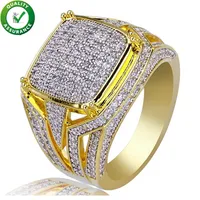 Hip Hop Jewelry Diamond Ring Mens Luxury Designer Rings Micro Pave CZ Iced Out Bling Big Square Finger Ring Gold Plated Wedding Ac260u