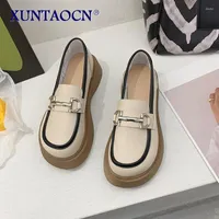 Dress Shoes Women's Loafers Spring 2023 Style Metal Buckle Thick Heel Thick-soled Non-slip Fashion Leather Women