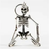 Foldable skeleton pendant key chain for men women antique silver color metal alloy skull bag charm key ring car keychain keyring296F