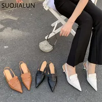 Sandals SUOJIALUN Spring Brand Women Snadal Fashion Pointed Toe Slip On Mules Shoes Thin High Heel Dress Ladies Slingback 230329