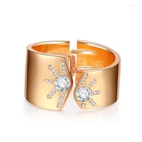 Bangle Minimalist Bracelet For Women Asymmetric Wide Edge Crystal Opening Alloy Fashion Girl Jewelry