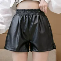 Women's Shorts Spring Summer Women Chic Fashion Side Pockets Vintage High Waist PU Loose Wide Leg Female Short Pants
