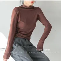 Women's T Shirts Cotton T-shirt Women 2023 Autumn Winter Long Sleeve Tops Turtleneck Solid Tee Female Soft Basic All-match OL Lady Clothing