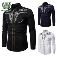 Men's Casual Shirts Fashion Classic Men's Shirt Gold Trim Pattern Embroidery Long Sleeve Tops Vintage Simple Exquisite Gorgeous Male