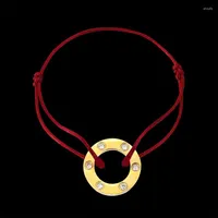 Charm Bracelets Lanruisha Brand Simple Edelstahl Round Intarsed Lovely Armband Classic Self-woven Red Rope Party Unisex