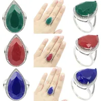 Cluster Rings 27x18mm Gorgeous Big Gemstone Drop 23x14mm Real Red Ruby Green Emerald Blue Sapphire Females Wedding Engagement Silver