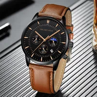 GOLDENHOUR New Wisdom Design Men Watch erkek kol saati Sport Leather Male Clock Leather Man Wrist Watch 2019 Relogio Masculino2928