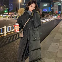 Women's Trench Coats Loose Overcoat Parkas Thicken Warm Down Cotton Padded Coat 2023 Winter Women Jacket Long Hooded Female Oversize Green