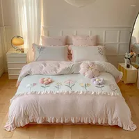 Bedding Sets Flannel 4 Piece Quilt Cover Bed Sheet Pillowcase Flowers Embroidery Autumn Winter Warm Comforter Thick Pieces