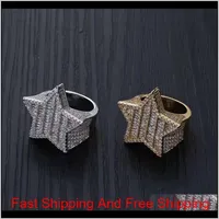 Iced Out Star Rings For Men Luxury Designer Mens Bling Diamond Stars Ring Copper Zircon 18K Gold Plated Wedding Engagement Rings 5266o