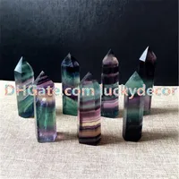 5Pcs Rainbow Fluorite Healing Crystal Grid Standing Point Faceted Prism Wand Carved Fluorite Quartz Tower Point Obelisk Reiki Ston251z