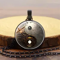 Pendant Necklaces Vintage Style For Women Men Gift Steampunk Yin-yang Time Crystal Necklace