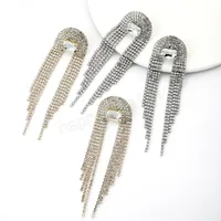 Trendy Statement Earrings 11.5cm Long Full Rhinestone Big Dangle Earrings For Women Party Crystal Tassel Earrings Drop Jewelry