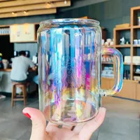 Starbucks Korean Dream multicolored Aurora glass coffee cup 700ML Large capacity Heat-resistant high boron silicon transparent gla295o