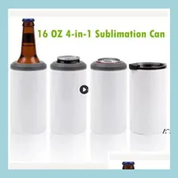 Tumblers 16Oz Sublimation Can Cooler Blanks 4In1 Insator Adapter With Leackproof Lid And Plastic St Stainless Drop Delivery Home Gar Dh08G