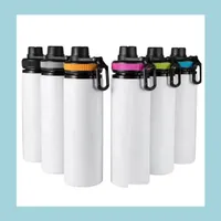Water Bottles Diy Sublimation Blanks White Bottle Mug Cups Singer Layer Aluminum Tumblers Drinking Cup With Lids 5 Colors 600Ml 20Oz Dhzkm
