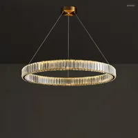Chandeliers LED Stainless Steel Silver Golden Crystal Lucky Ring Lustre Chandelier Lighting Suspension Luminaire Lampen For Foyer