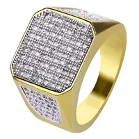 Hip Hop Iced Out Zircon Diamond Rings 18K Gold Plated Mens Finger Party Jewelry Gift Size 7-11304F